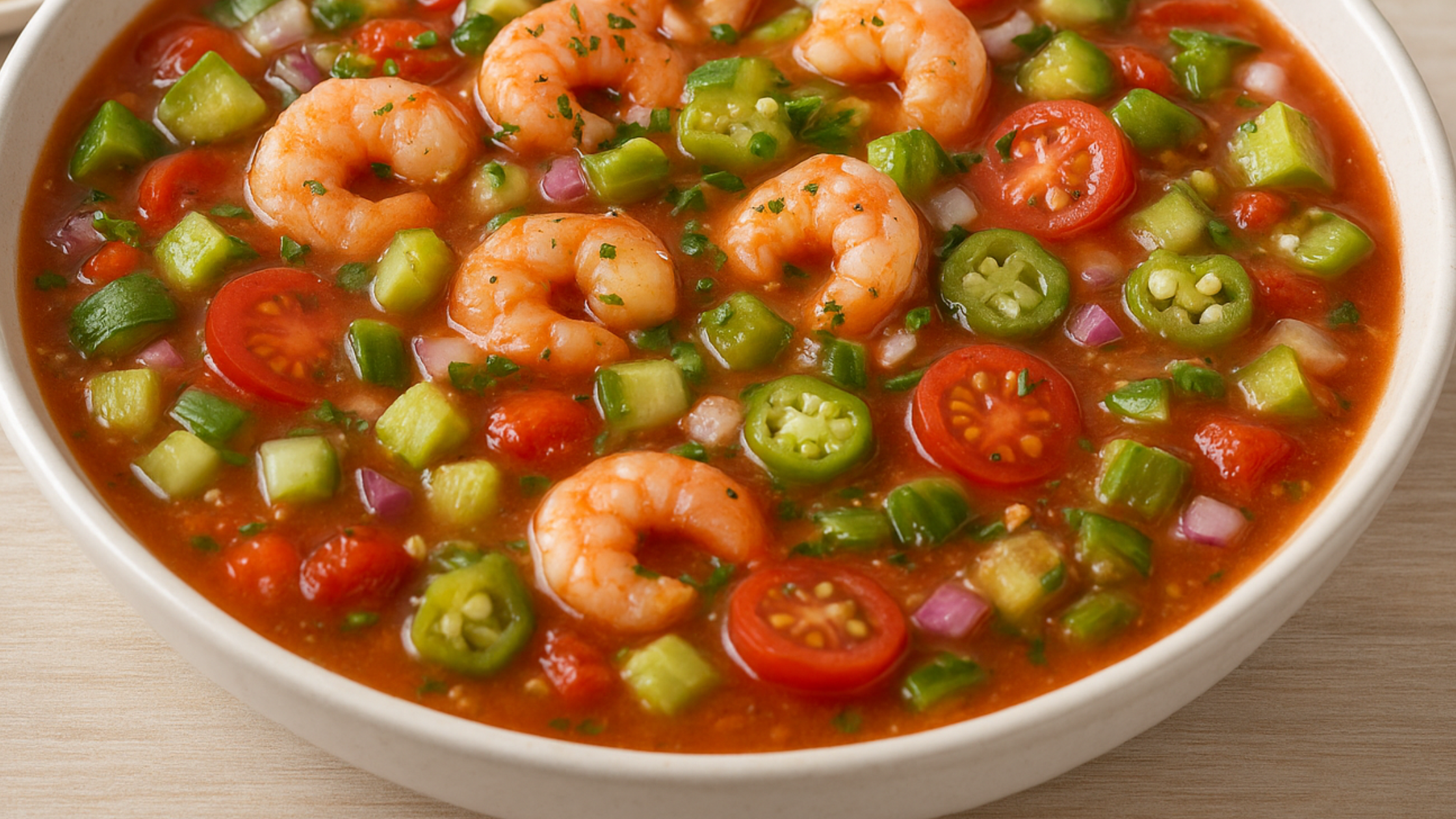 Bloody Mary Shrimp with Cucumber and Tomato – Green Tomato
