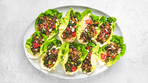 Florida Sunshine Lamb Lettuce Wraps with Orange-Mint Sauce