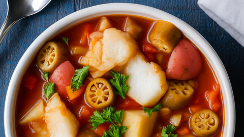 Stewed Okra with Tomatoes and Fish