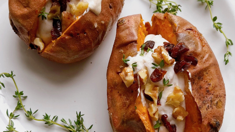 Stuffed Sweet Potatoes with Honey & Goat Cheese